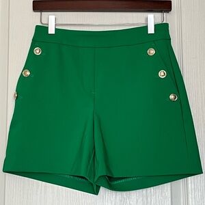 Rachel Zoe High Waisted Sailor Shorts Kelly Green Silver Button Sz 2 Office Chic